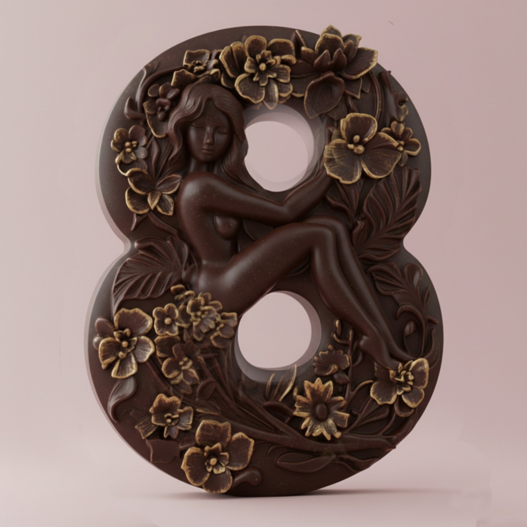 Silikoninė forma - Moteris ant skaičiaus 8 su gėlėmis (kovo 8-ajai)